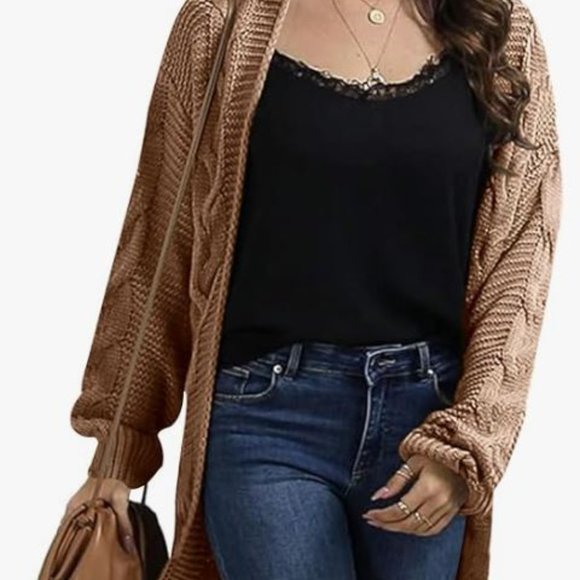 Oversized Chunky Open Front (Grandpa)Cardigan Sweaters Cable Knit - Picture 3 of 4